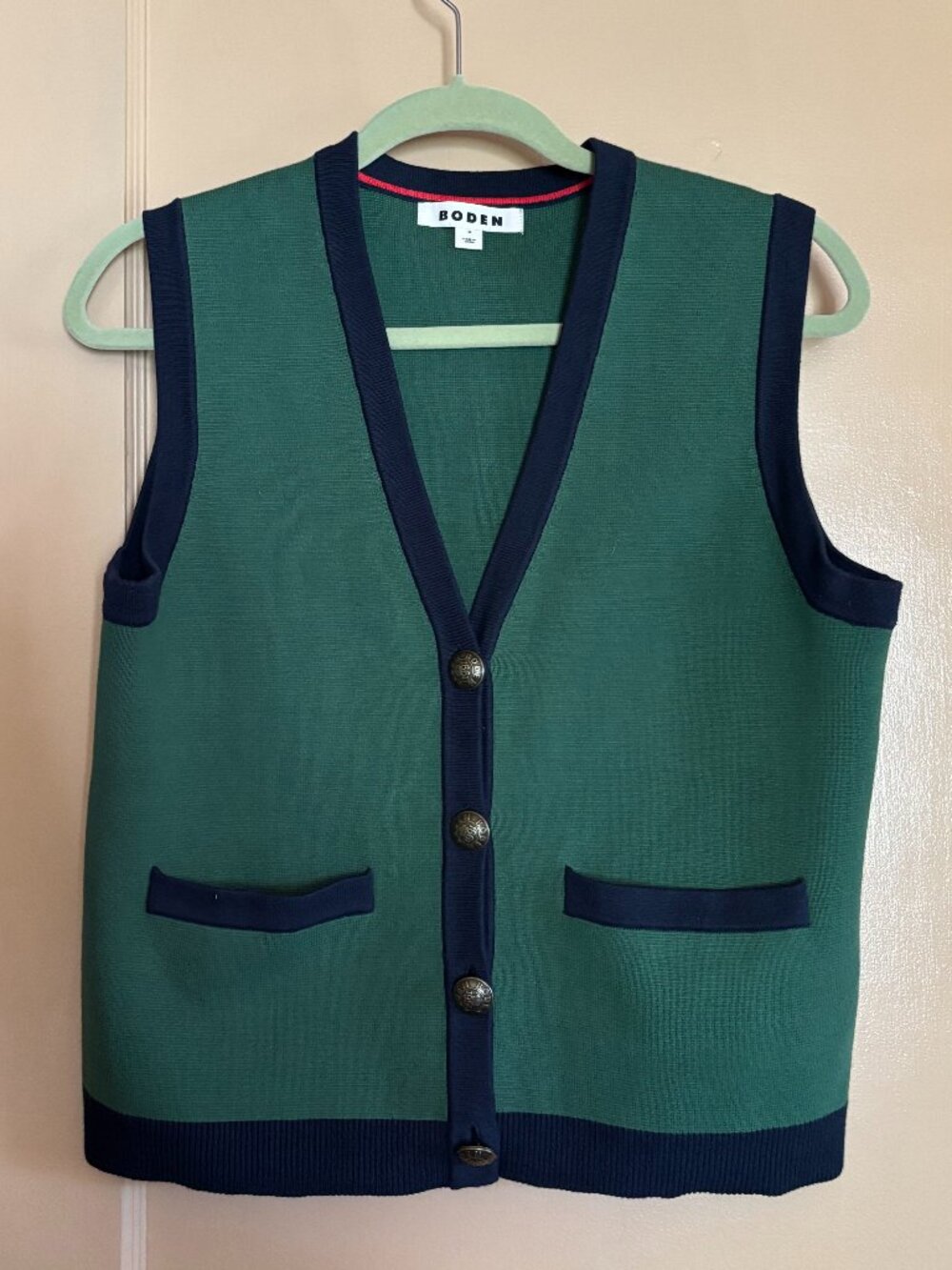 Boden Holly Knitted Waistcoat Navy and Green Size Medium - Picture 3 of 4